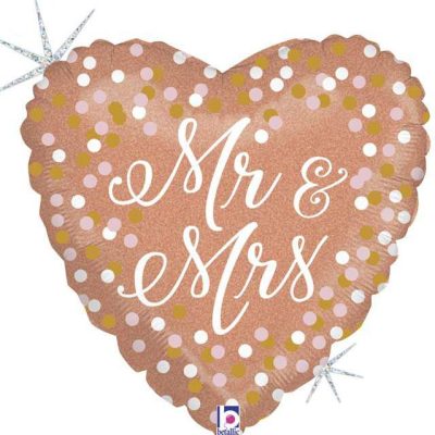 18 Μπαλόνι Καρδιά ροζ-χρυσή Mr and Mrs