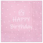 Χαρτοπετσέτες ροζ Γενεθλίων- Κορώνα 20 τεμ