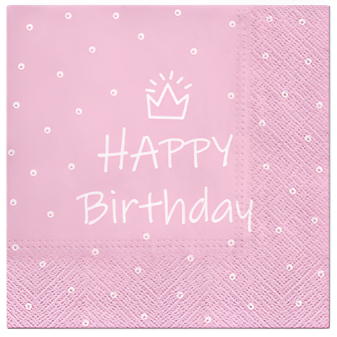 Χαρτοπετσέτες ροζ Γενεθλίων- Κορώνα 20 τεμ