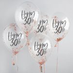 Διάφανα Μπαλόνια 'Happy 30th' με rosegold κομφετί 5 τεμ