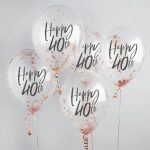 Διάφανα Μπαλόνια 'Happy 40th' με rosegold κομφετί 5 τεμ