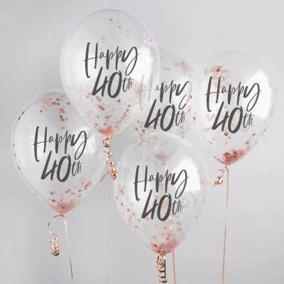 Διάφανα Μπαλόνια 'Happy 40th' με rosegold κομφετί 5 τεμ