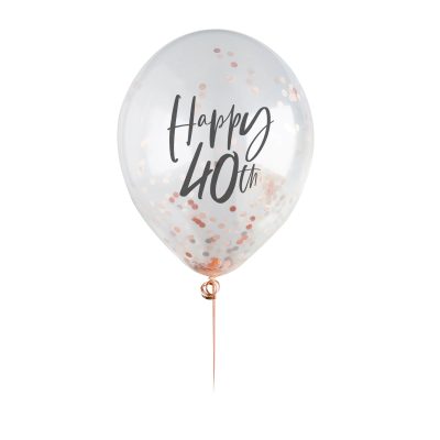 Διάφανα Μπαλόνια 'Happy 40th' με rosegold κομφετί 5 τεμ
