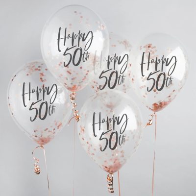 Διάφανα Μπαλόνια 'Happy 50th' με rosegold κομφετί 5 τεμ