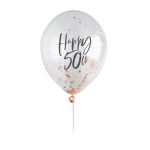 Διάφανα Μπαλόνια 'Happy 50th' με rosegold κομφετί 5 τεμ