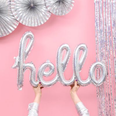 Μπαλόνι ασημί φράση Hello Holographic