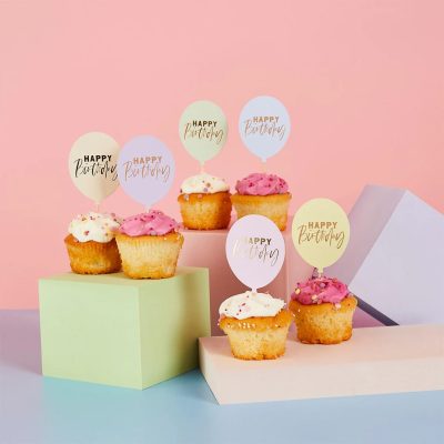 Οδοντογλυφίδες μπαλόνι Pastel Birthday 12 τεμ