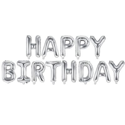 Σετ Μπαλόνια Γενεθλίων -Happy Birthday Ασημί 13 τεμ