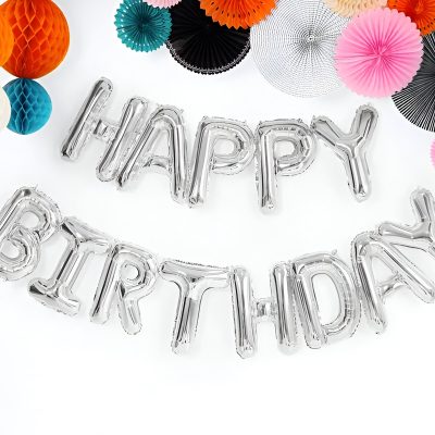 Σετ Μπαλόνια Γενεθλίων -Happy Birthday Ασημί 13 τεμ