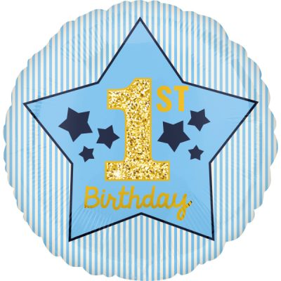 18 Μπαλόνι 1st Birthday Boy αστέρια μπλε & χρυσό