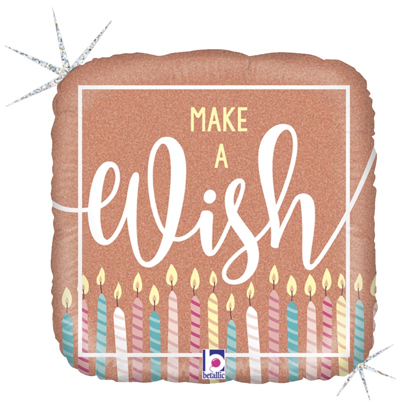 18 Μπαλόνι Τετράγωνο Γενεθλίων 'Make a Wish' Holographic 18 Μπαλόνι Τετράγωνο Γενεθλίων 'Make a Wish' Holographic