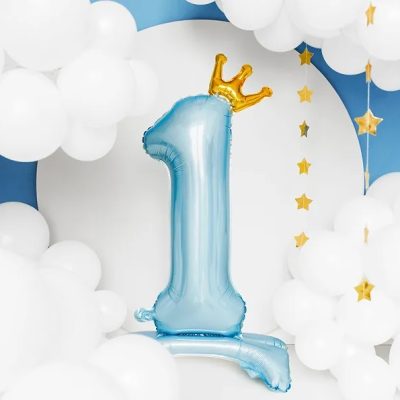 40 Μπαλόνι Αριθμός 1 Γαλάζιο με στέμμα και βάση