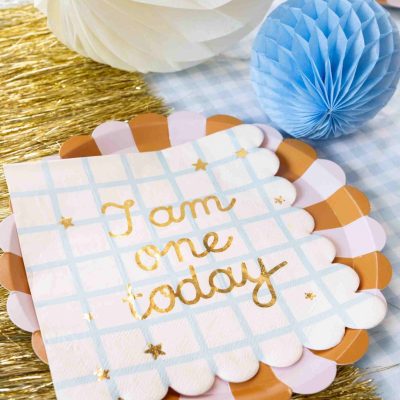 Χαρτοπετσέτες γαλάζιες καρό 'I am One Today' 12 τεμ
