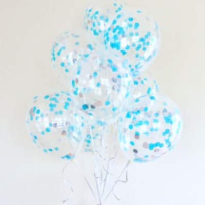 Διάφανο μπαλόνι με Γαλάζιο κομφετί