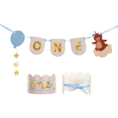 Σετ Γιρλάντα και Στέμμα 1st Birthday Αρκουδάκι 2 τεμ