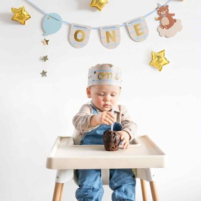 Σετ Γιρλάντα και Στέμμα 1st Birthday Αρκουδάκι 2 τεμ