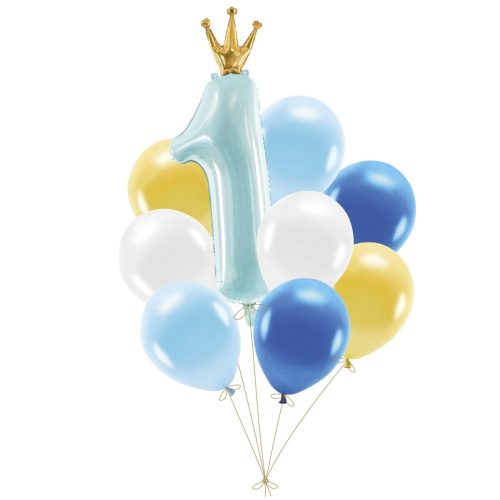 Σετ μπαλόνια 1st Birthday μπλε κορώνα 9 τεμ