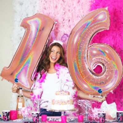 Μπαλόνια Αριθμοί Ροζ Χρυσό με γκλίτερ 100 cm – 40″