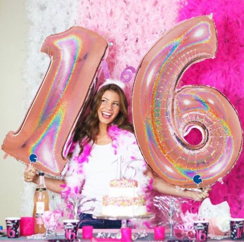 Μπαλόνια Αριθμοί Ροζ Χρυσό με γκλίτερ 100 cm – 40″