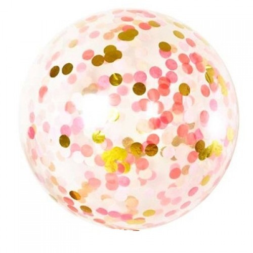 19" Διάφανο μπαλόνι γεμισμένο με Ροζ & Χρυσό κονφετί