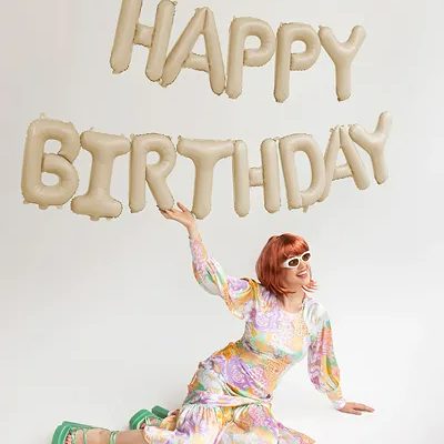 Σετ Μπαλόνια Γενεθλίων -“Happy Birthday” - Μπεζ 13 τεμ