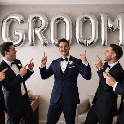 Τεράστια ασημί μπαλόνια Groom (5 τεμ)