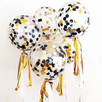 13" Διάφανο μπαλόνι με Χρυσό & Μαύρο κομφετί