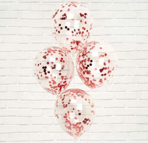 13" Διάφανο μπαλόνι με κόκκινο κομφετί