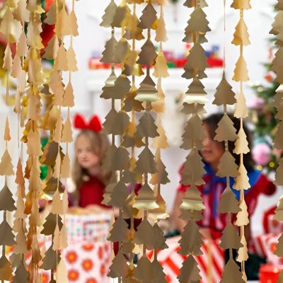 Διακοσμητική Κουρτίνα με χρυσά Χριστουγεννιάτικα Δέντρα