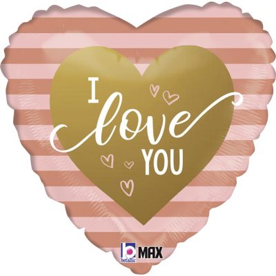 18 Μπαλόνι Καρδιά I Love You Rosegold Ρίγες