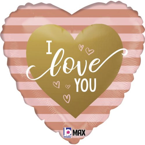 18 Μπαλόνι Καρδιά I Love You Rosegold Ρίγες