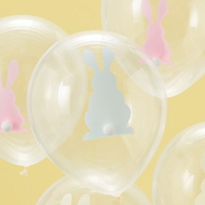 Σετ διάφανα Μπαλόνια Λαγουδάκια με pom pom 9 τεμ