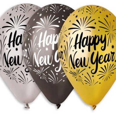 Τυπωμένο μπαλόνι Happy New Year σε 3 αποχρώσεις 25 τεμ