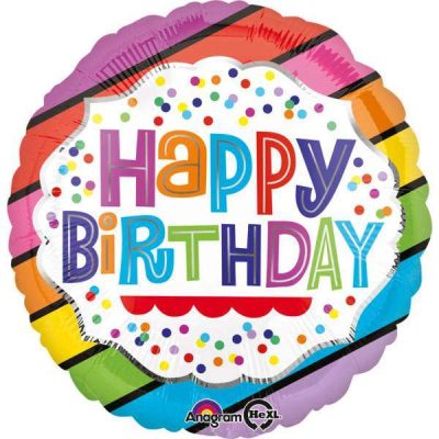 18 Μπαλόνι Happy Birthday λωρίδες & πουά