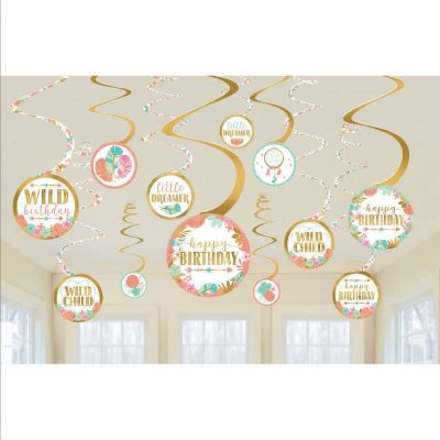 Διακοσμητικά Οροφής Swirls Boho Birthday Girl 12 τεμ