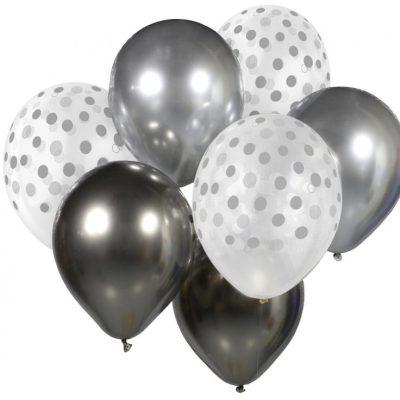Λάτεξ Mπαλόνια Ασημί & Γραφίτης 7 τεμ