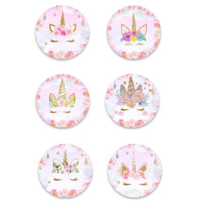 Ξύλινες Κονκάρδες Μονόκερος φλοράλ (6 τεμ)