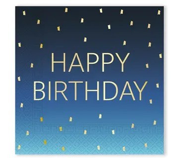 Μπλε Χαρτοπετσέτες με χρυσό Happy Birthday 20 τεμ