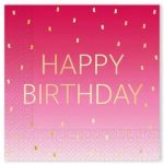 Ροζ Χαρτοπετσέτες με χρυσό Happy Birthday 20 τεμ