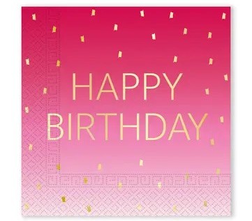 Ροζ Χαρτοπετσέτες με χρυσό Happy Birthday 20 τεμ