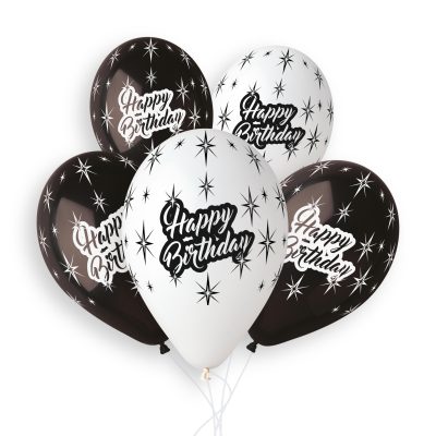 13″ Μπαλόνια Happy Birthday Ασπρόμαυρα 25 τεμ