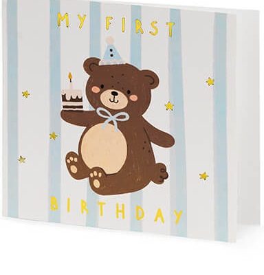 Ευχετήρια Κάρτα 1st Birthday Boy Αρκουδάκι