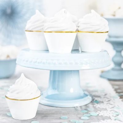 Λευκό Περιτύλιγμα για cupcakes με χρυσή λεπτομέρεια 6 τεμ