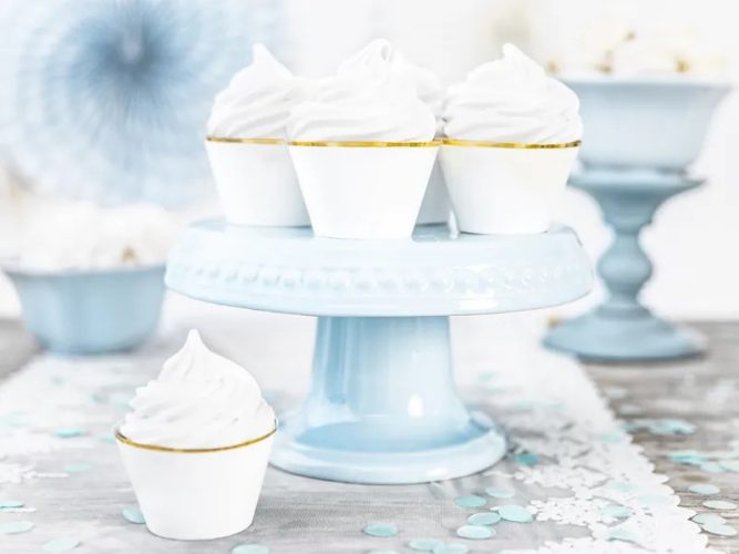 Λευκό Περιτύλιγμα για cupcakes με χρυσή λεπτομέρεια 6 τεμ