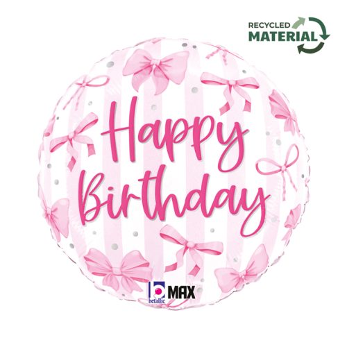 18 Μπαλόνι ροζ Φιόγκοι 'Happy Birthday'