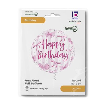 18 Μπαλόνι ροζ Φιόγκοι 'Happy Birthday'