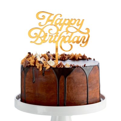Χρυσό Topper τούρτας Happy Birthday