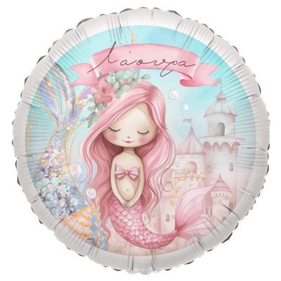 18 Μπαλόνι Foil Tυπωμένο Ροζ Γοργόνα Στρογγυλό