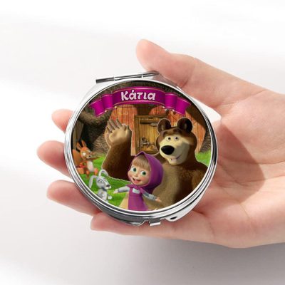 Καθρεφτάκι Μάσα και Αρκούδος Ασημί Στρογγυλό