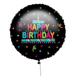 18'' Μπαλόνι Happy Birthday Μαύρο με Κονφετί
